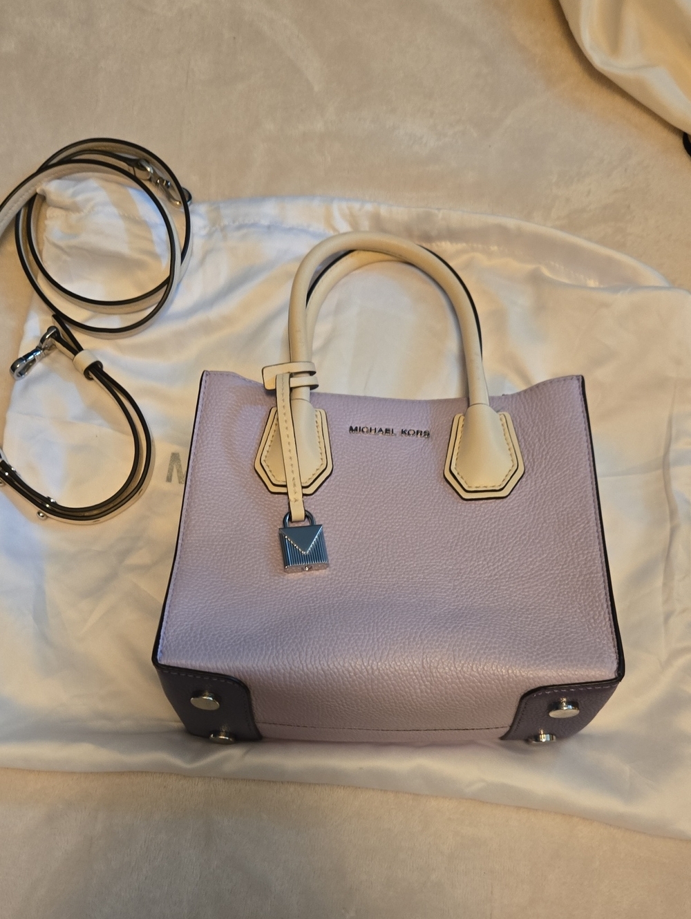 Michael Kors Lavender Leather Satchel with Cream Handles and Dark Trim